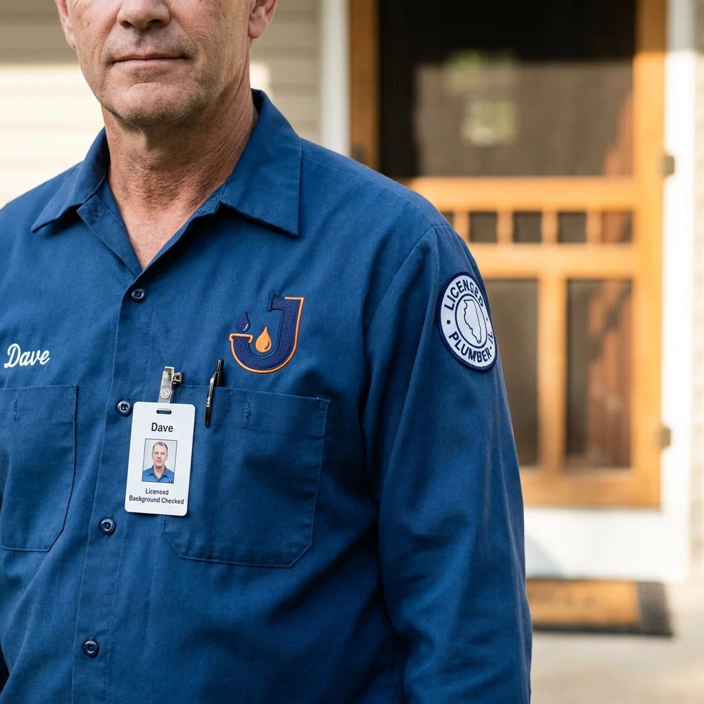 Licensed plumber showing ID badge in Wellington, OH