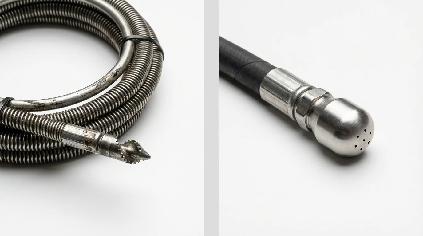 Drain snake cable and hydro jetting nozzle used for drain cleaning in Wellington, OH